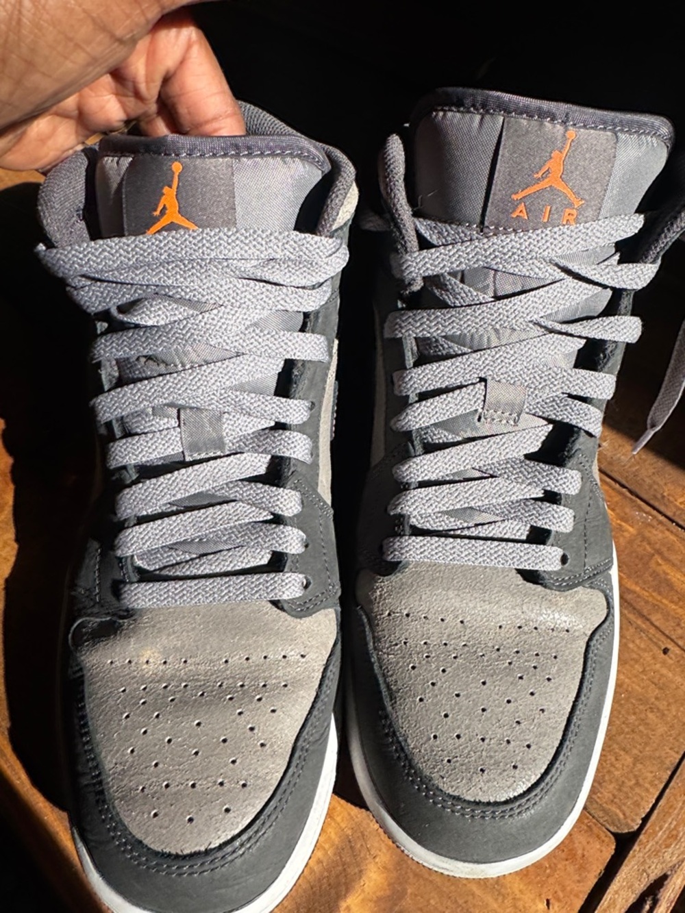 Nike Air Jordan High-Top Sneakers in Gray with Orange Logo
